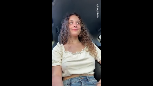 cutie showing her nice tits in the car