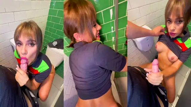 Carolina Gives a Blowjob and Gets Fucked in a Public Bathroom